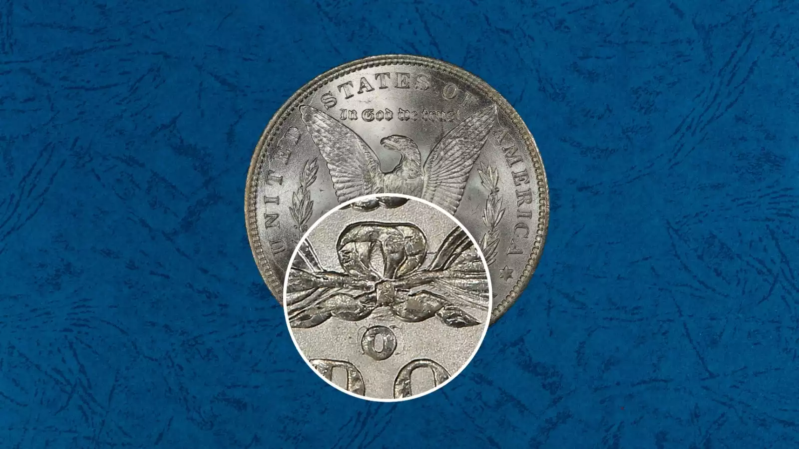 1900-O/CC Morgan silver dollar overmintmark close-up showing CC remnants beneath the O